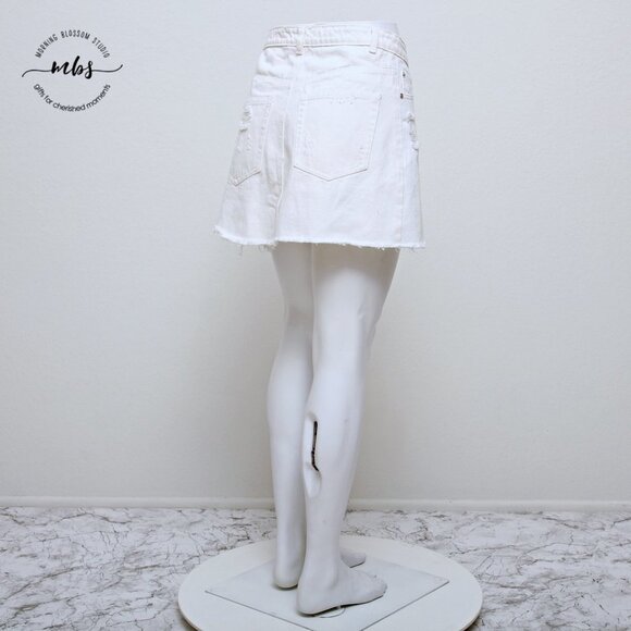 NWT Etophe Studios Asymmetrical Distressed Mini Denim Skirt with Raw Hem - Picture 4 of 13
